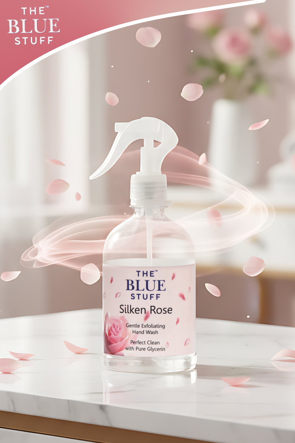 THE BLUE STUFF Silken Rose Hand Wash - Gentle Exfoliating Formula | Perfect Clean with Pure Glycerin | Moisturizing & Luxurious | 500ML